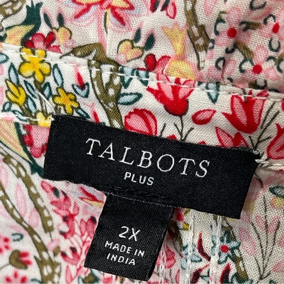 Talbots 100% Cotton Pintuck Ruffle Top Button Front Floral Spring Blouse - Picture 9 of 10